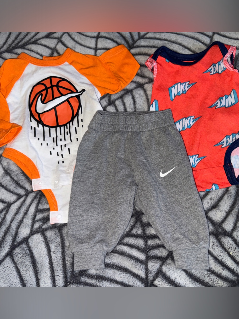 Nike Newborn Baby Basketball Bodysuit w/ Grey Joggers + Red/Navy Bodysuit, NWOT